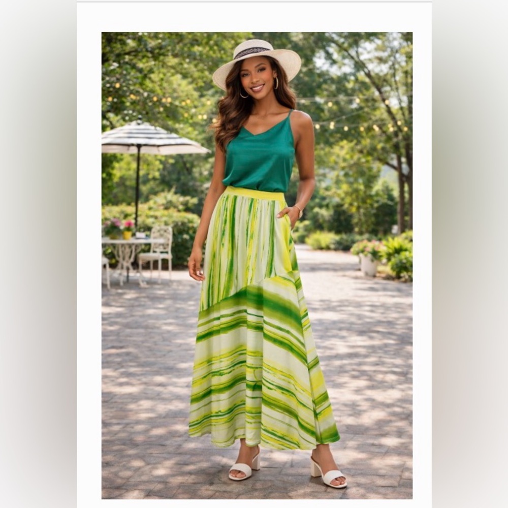 Green Striped Maxi Skirt